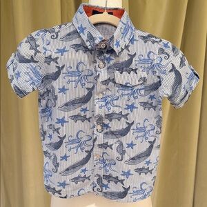Andy & Evan- Boys Short Sleeve Button Down Shirt w/Whale & Sea Animals- Size: 3T